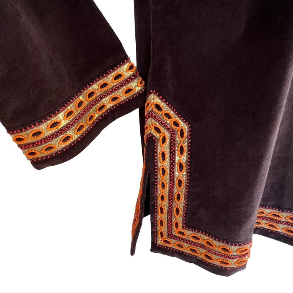 ππ SOLD ππ TORY BURCH BROWN VELVET VINTAGE INSPIRED BEADED TOP - Picture 6 of 13